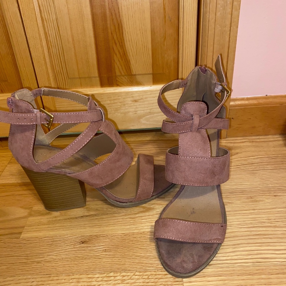Pink velvet heels